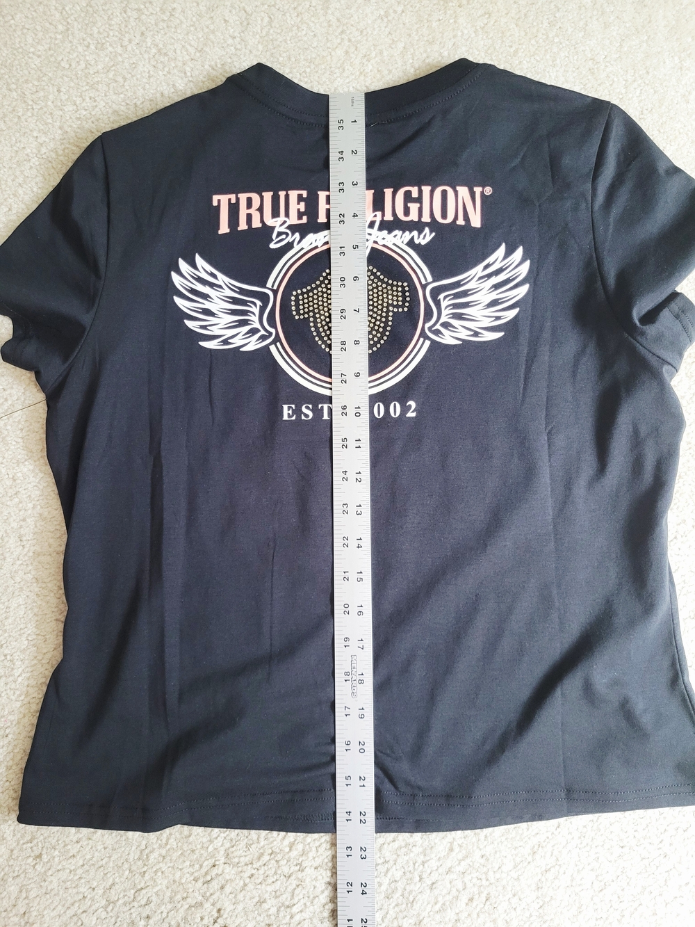 True Religion Horseshoe Rhinestone Wing Crewneck T-shirt Jet Black size XL NWT - Picture 6 of 9